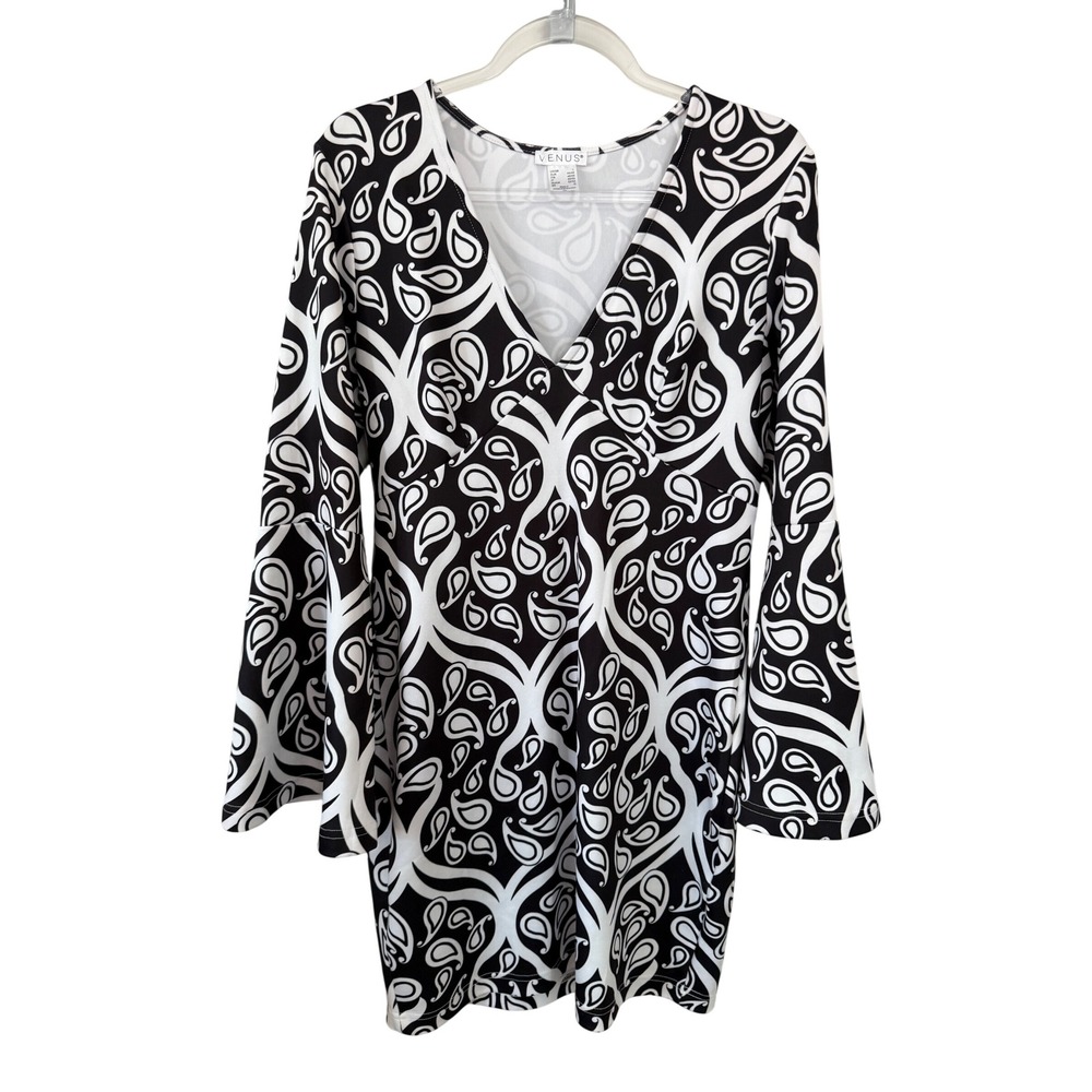 Venus Women's Paisley Print Long Sleeve V Neck Mini Dress‎